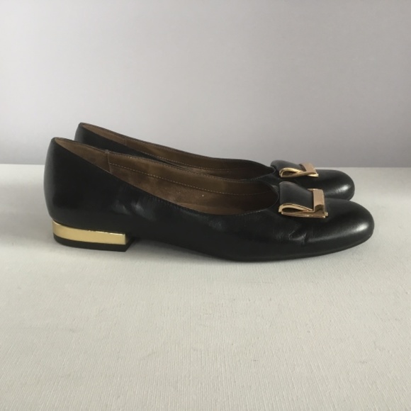 Aerosoles Womens Good Times Flats Black Leather Gold Trim 9.5 - Picture 4 of 8